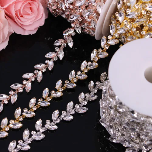 1 ярд, розовое золото, стразы, отделка, цепочка для свадебного платья, декоративная цепочка с кристаллами