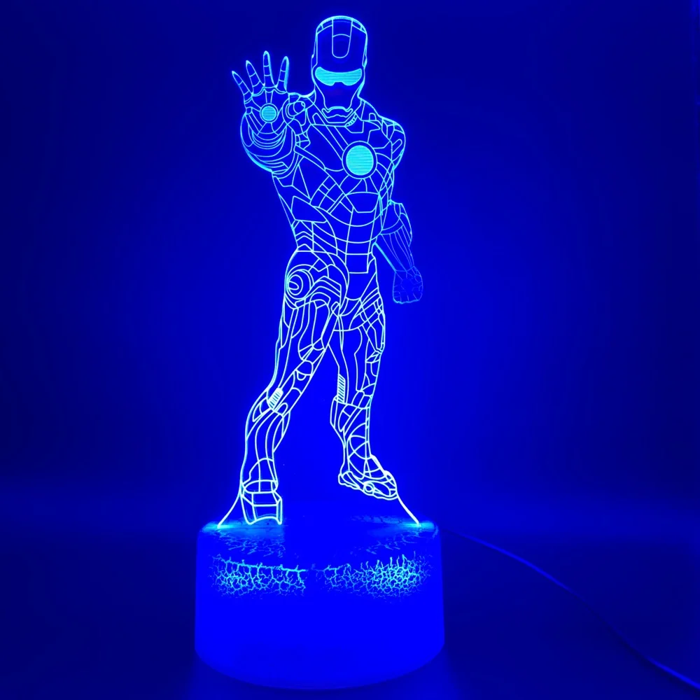 3D иллюзия Лампа Marvel Железный человек Рисунок ночной Светильник для детей Led Настольная лампа удивительные детского подарка Железный человек светодиодный ночной Светильник