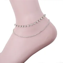 Европа и Америка,, украшения для ног, стиль, летняя жаростойкая застежка, многослойная металлическая цепь, шарик, цепь, стразы