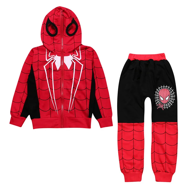 Коллекция года, комплекты одежды для мальчиков пальто с капюшоном+ штаны, От 3 до 9 лет, Детская Хлопковая одежда с длинными рукавами костюм Человека-паука костюм Мстителей Marvel - Цвет: Black
