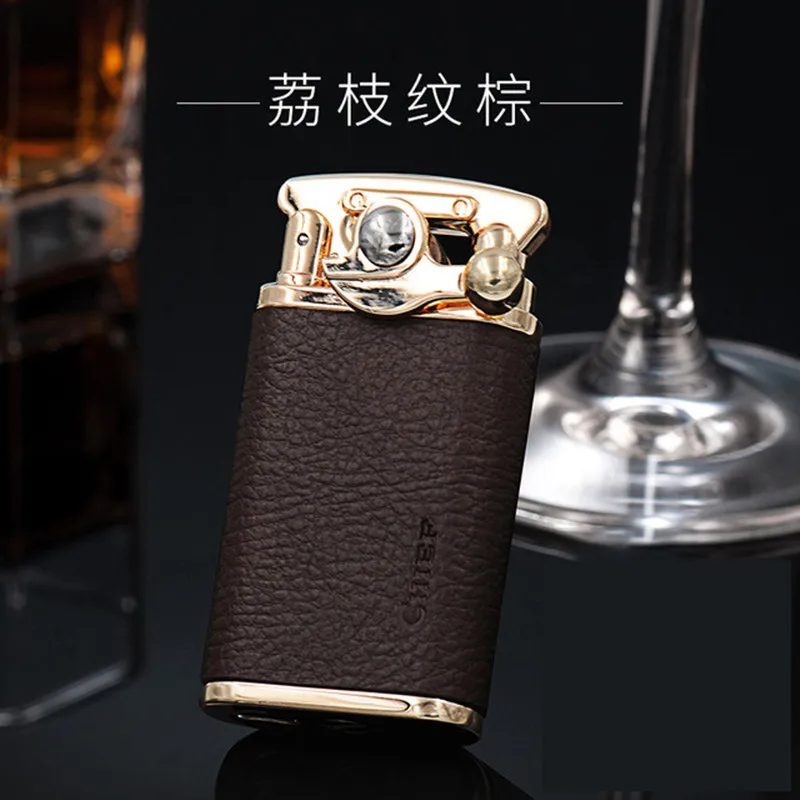 Brown Leather Надувная керосиновая масляная зажигалка, латунный металлический фонарь, бензиновая зажигалка, многоразовая винтажная зажигалка, новые гаджеты для мужчин - Цвет: Brown Leather