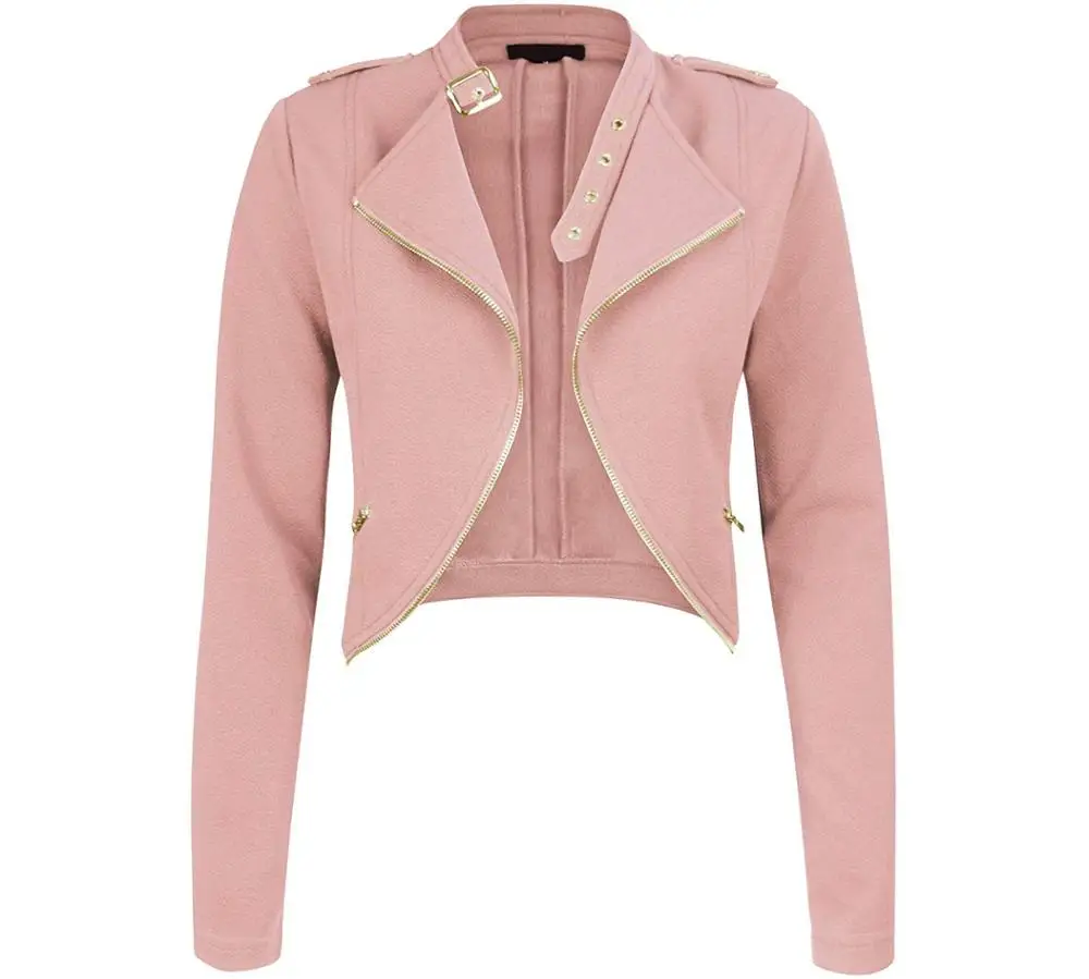

Women's Classic Crop Rider Zip UP Midriff Jacket Solid Color Epaulet Streetwear Outwear Female