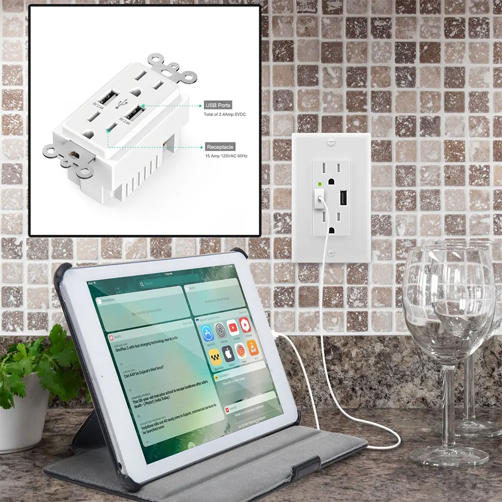 

with Mounting Screws Wall Outlet Socket 110VAC 15Amp White Phone Conventional Gadget Durability PC Alloy Charging Household