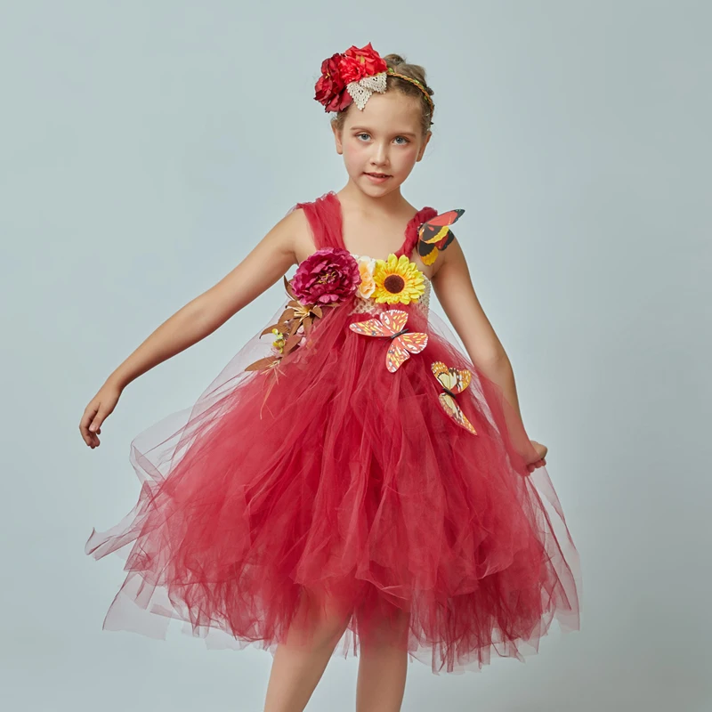 Flower Girl Fancy Princess Tutu Dress Fairy Wedding Bridesmaid Tulle Dress Kids Birthday Party Pageant Formal Graduation Costume (2)