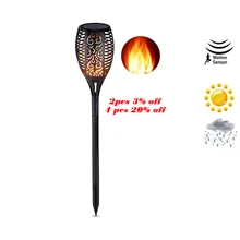 Сказочные гирлянды для рождественской вечеринки на солнечных батареях Светодиодный светильник с пламенем Водонепроницаемый 33 светодиодный s газон пламя мерцающий фонарь светильник Открытый Солнечный