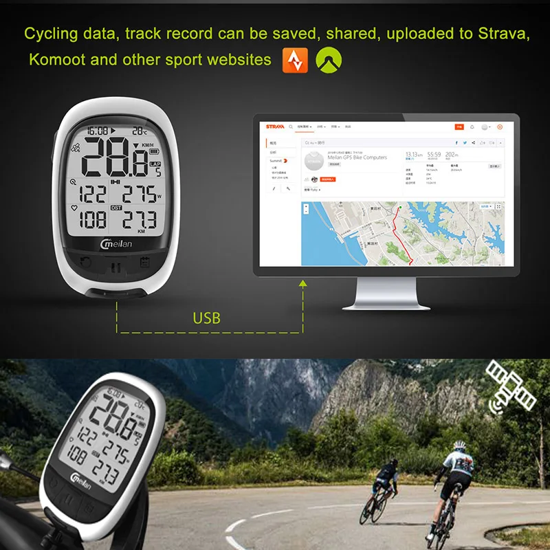 2,3 дюймов GPS для велосипеда компьютер Bluetooth 4,0 ANT+ велокомпьютер с грудным пульсом измеритель мощности caddence сенсор велосипедный одометр