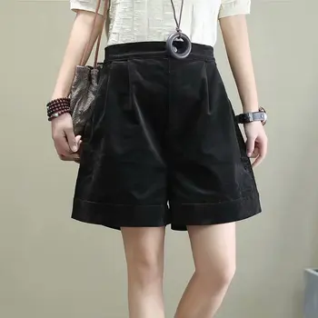 

Corduroy Shorts Female Outside Wear Loose Wide Leg shorts HighWaist Thin 2020 Summer Casual black sky blue khaki color shorts Z2
