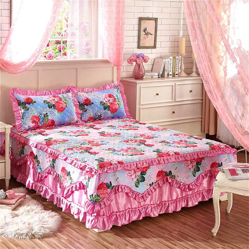 Юбка-кровать, хлопковая стеганая кружевная юбка-кровать с цветочным рисунком, юбка-кровать, пасторальное хлопковое стеганое кружевное постельное покрывало, Прямая поставка