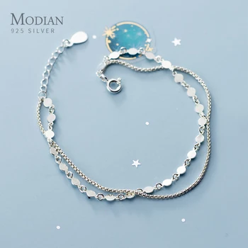 

Modian Genuine 925 Sterling Sliver Fashion Simple Double Layer Irregular Slim Bracelet Bangle fit Women Fine jewelry Accessories