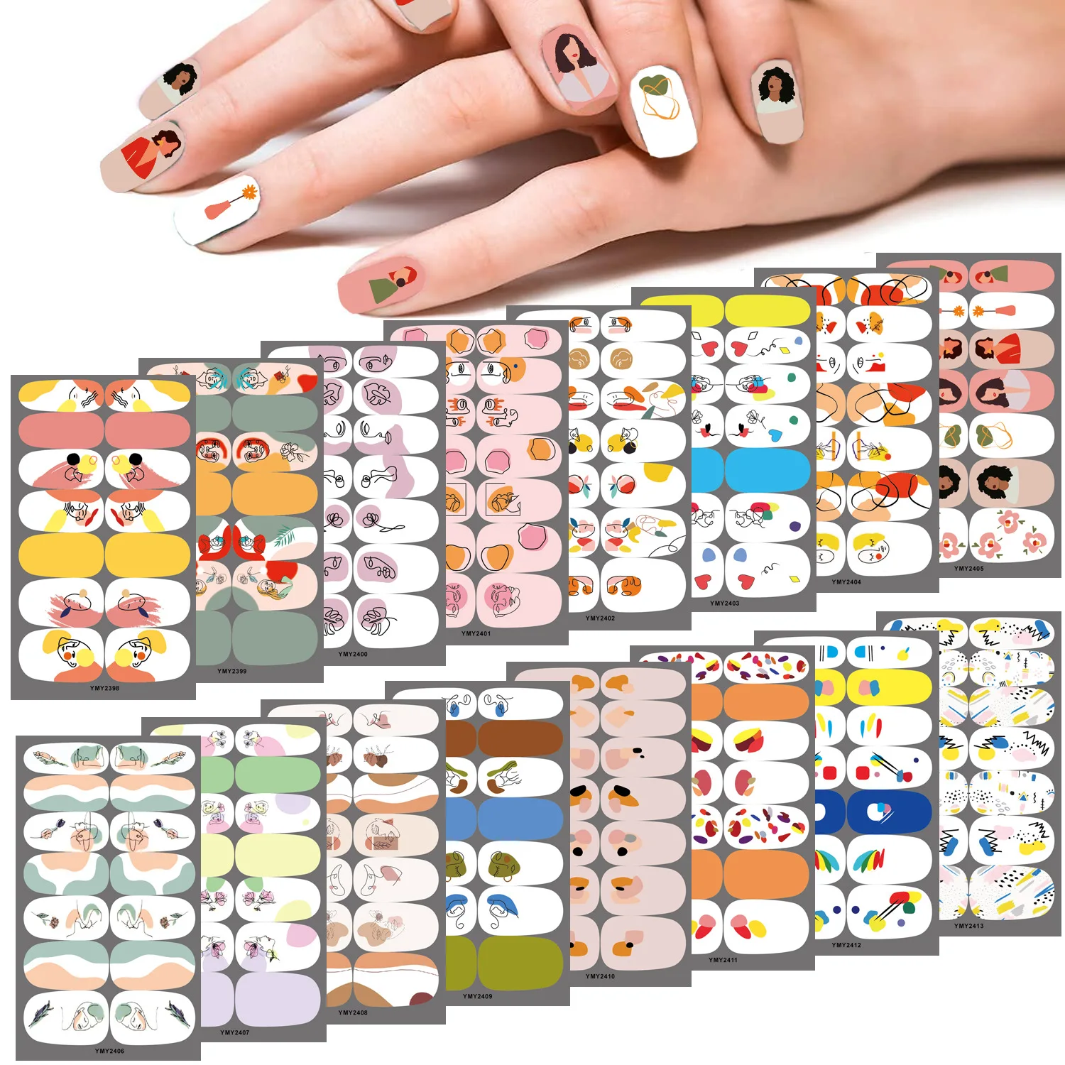 Baking Free New Ins Style Hit color Nail Sticker Summer Waterproof Graffiti Adhesive Full Cover Nail Sticker Manicure
