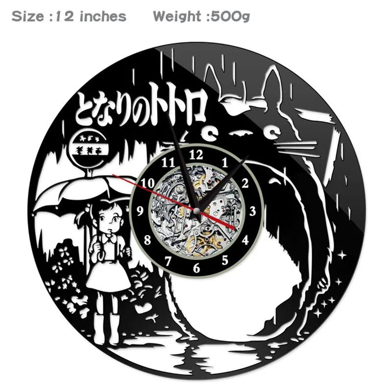 ZSNUOK Totoro креативные настенные часы с черным клеем в стиле ретро декоративное