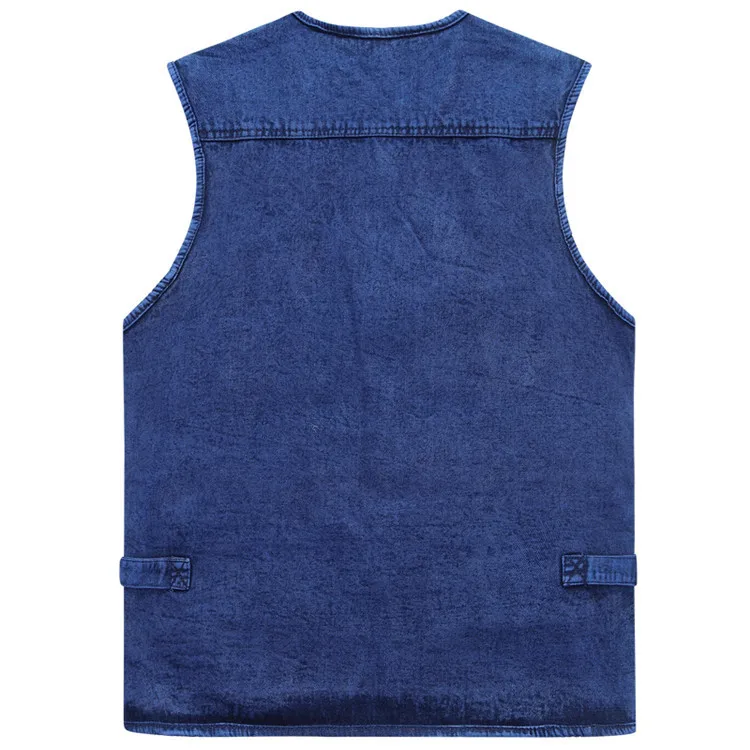 Мужской жилет среднего возраста из джинсовой ткани, жилет для рыбалки с несколькими карманами и гипертрофией