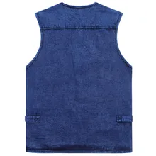 Мужской жилет среднего возраста из джинсовой ткани, жилет для рыбалки с несколькими карманами и гипертрофией