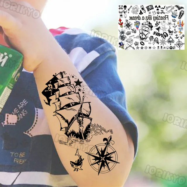 Crânio tatuagens temporárias para crianças adulto rosto pescoço pirata  capitão tatuagem adesivo monstro falso esqueleto rei tatoos - AliExpress