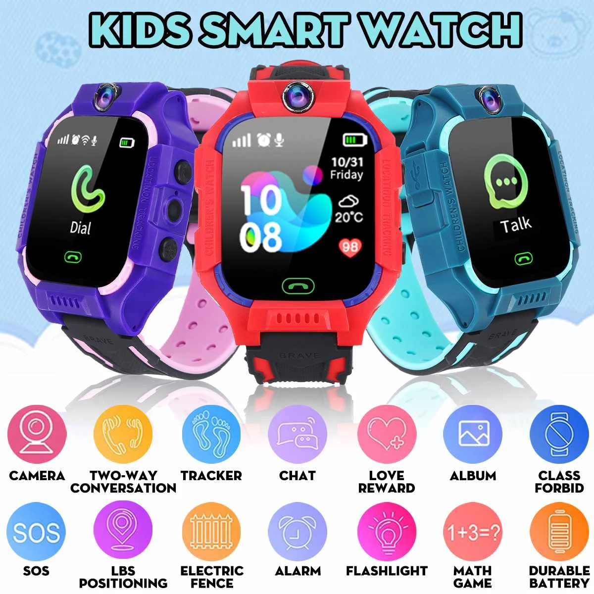 

1.44inch Children Anti-lost Kids Smart Watch Phone Call Watches Life Waterproof LBS Positioning Sim Card Camera for Android IOS