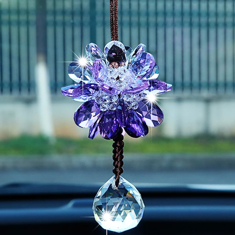 New car pendant crystal petals car-mounted decorative pendant rearview mirror female car decorative crystal ball white Pendant