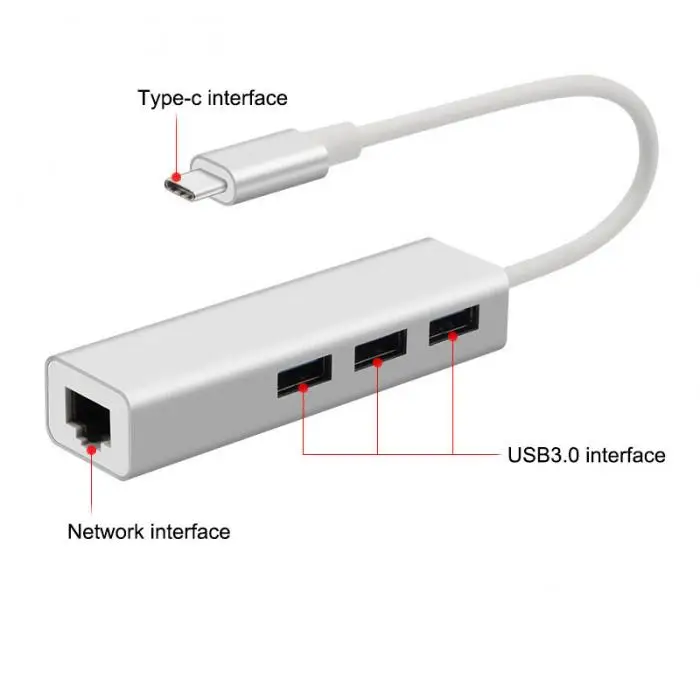 silver BKSCY Тип C концентратор для Ethernet Rj45 Lan адаптер 3 порта Тип C концентратор 1000 Мбит Gigabit Ethernet USB3.0 сетевая карта для MacBook - Цвет: silver