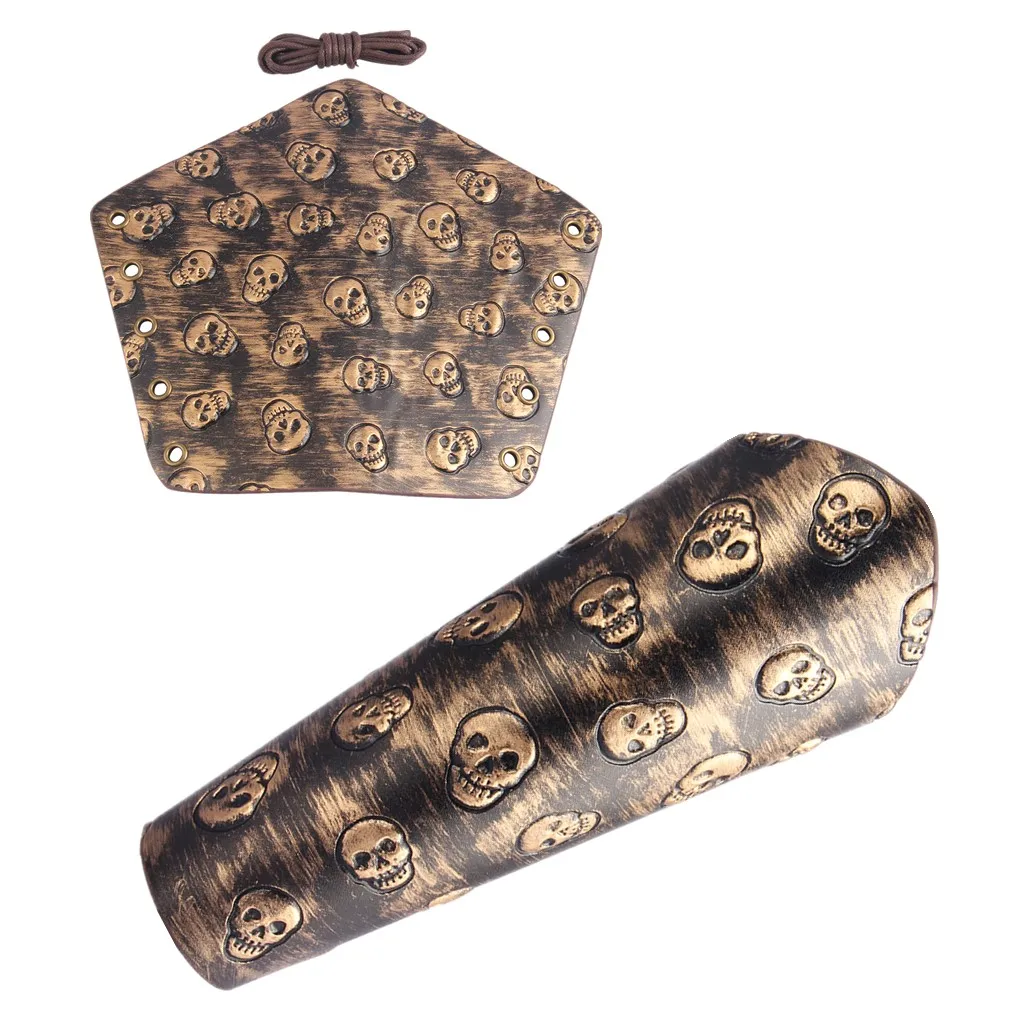 PU Leather Cuff Archery Arm Guards Bracers Medieval ArmorGothic Skull Gauntlet Wristband