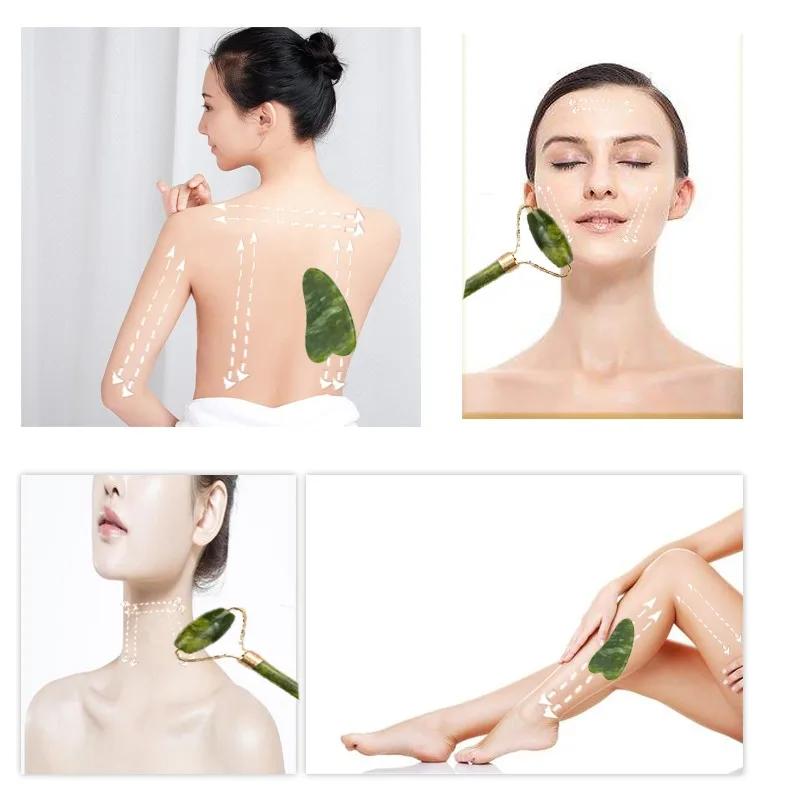 

Massager For Face Jade Roller Facial Skin Care Tools Natural Gouache Scraper Body Back Beauty Slimming Massagers Roller Set
