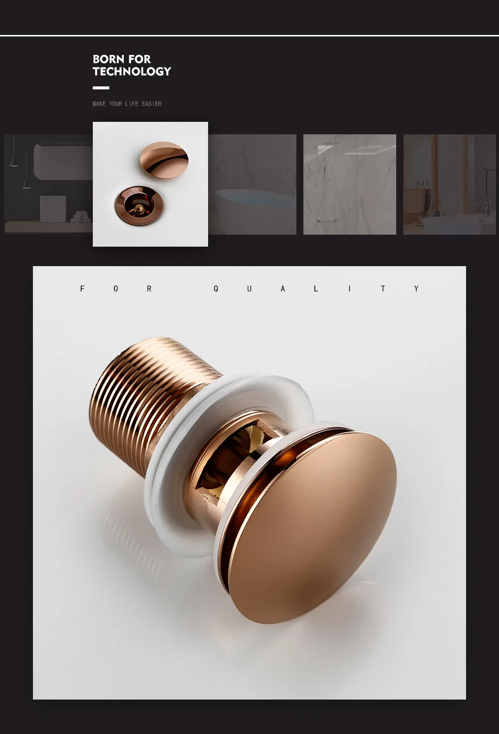 Smesiteli Bathroom Bath Pop Up Drain Stopper Rose Gold Polished Anti-Corrosion Durable With OverFlow Hole Basin Sewer Plug