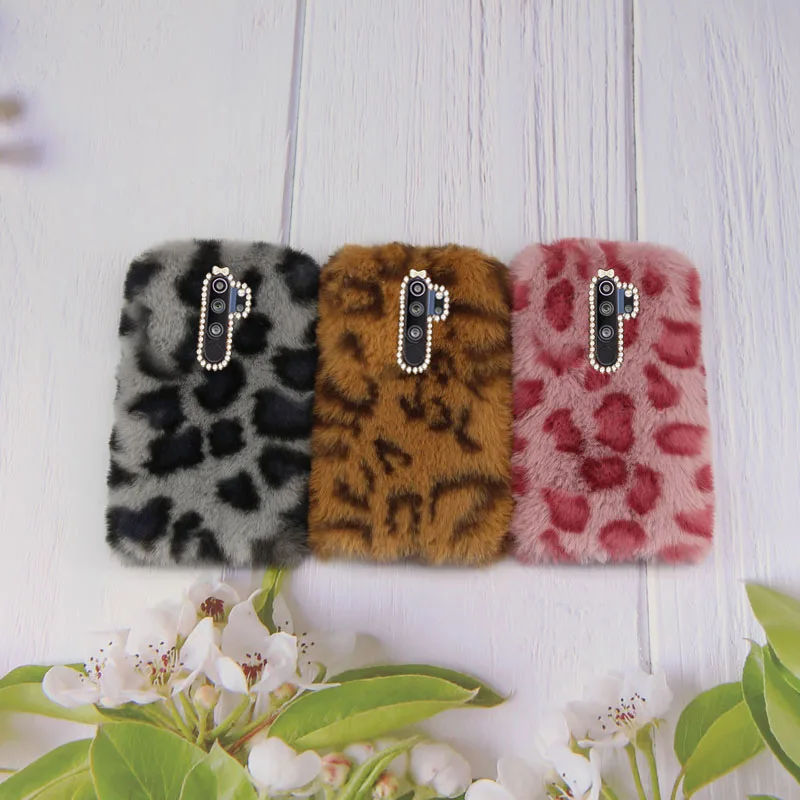 

RedMi Note 8 Pro Case Leopard pattern Rabbit fur Keep Warm diamond Silicone shockproof Back Cover For RedMi Note 8 Pro Cover