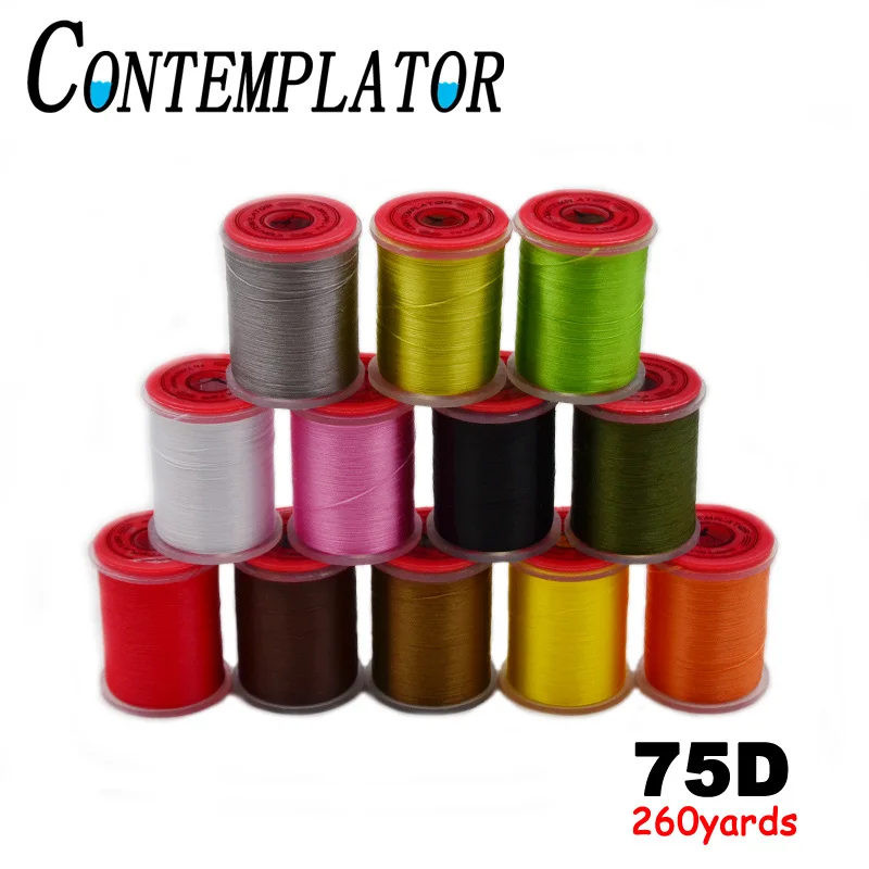 CONTEMPLATOR 1pc 75D 260yards Fly Tying Thread 12optional Colors Flat Lightly Waxed Silky Smooth Tying Threads Standard Bobbin royal sissi 15colors small wooden spooled fly tying thread 8 0 highly waxed 300yds spool 75denir hybrid filaments tying thread