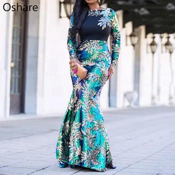 

Summer Dress Vintage Green Long Sleeve Mermaid Dress Sparkly Elegant Plus Size Shiny Party Evening Long Dresses dropshipping