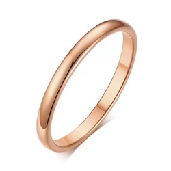Letdiffery Elegant Golden Stainless Steel Wedding Bands - Smooth Fashion Jewelry - 10 (2mm Rose Gold Color)