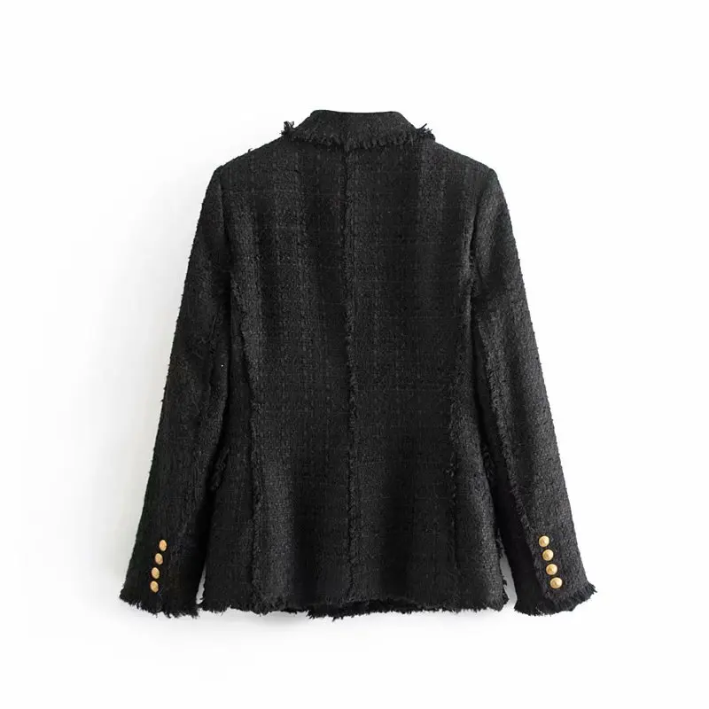 Двубортный твидовый Блейзер женская модная повседневная клетчатая куртка