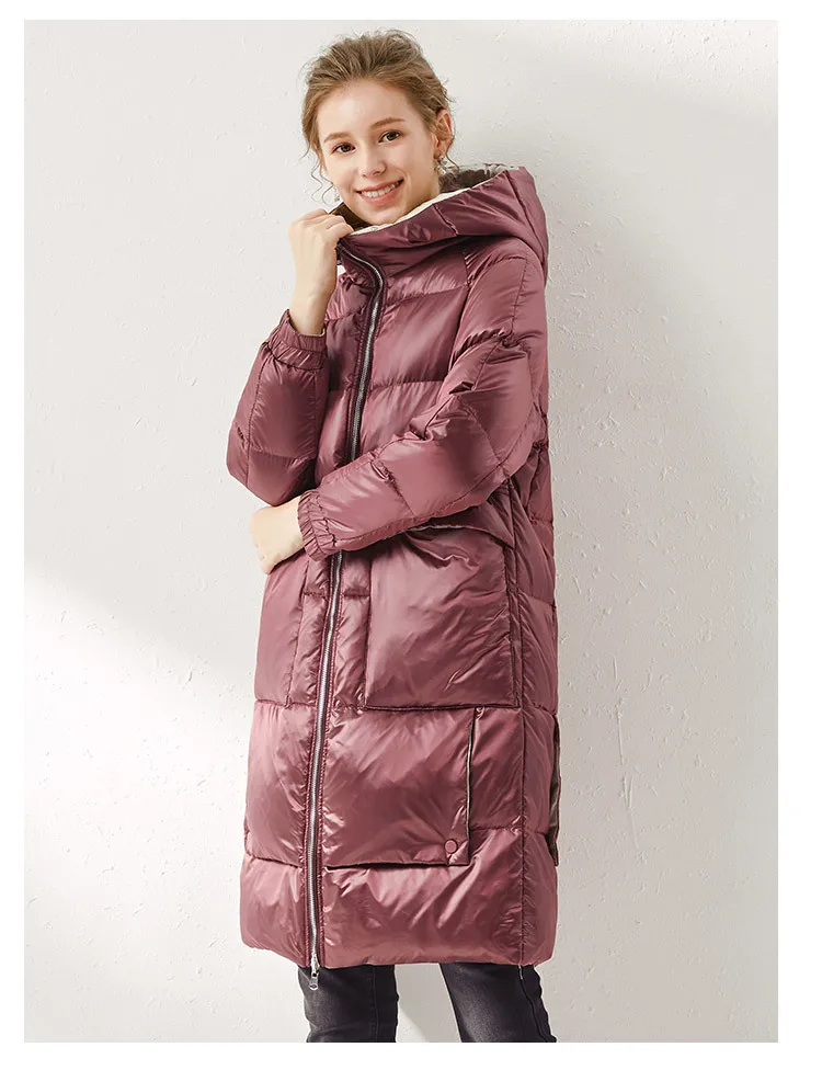winters down jacket long down jacket dress spot in Europe and the United States reversible white duck down clothing