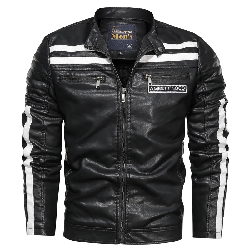 motorcycle leather jackets Men's High Quality Motorcycle Leather Jacket 2021 Winter Men Fashion Casual Biker Jacket Coat Male Stand Collar Warm PU Outwear leather varsity jacket