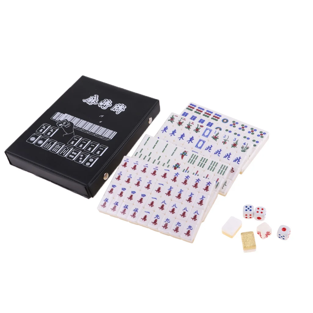 1 Set 144 Tiles Mini Portable Chinese Mahjong Set Mahjong Card Games