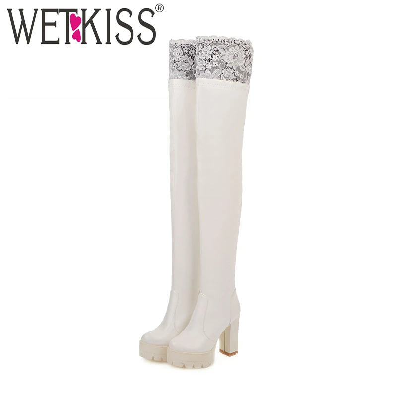 thigh high white platform boots