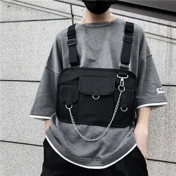 

INS Men Women Hip Hop Tactical Chest Hanging Vest Multifunction Function Chest Bag Street Fashion Black Vest Backpack A15