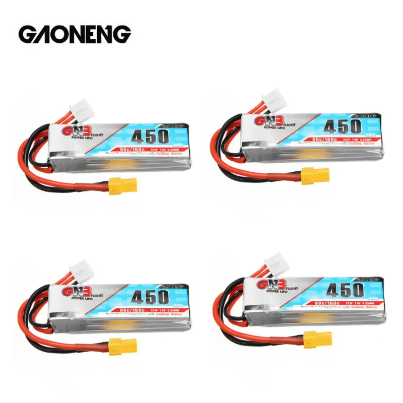 

4PCS Gaoneng GNB 7.4V 2S 450MAH 80C Lipo Battery XT30 Plug for iFlight CineBee Betafpv Indoor Drone FPV Racing DroneCine Whoop