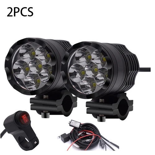 2PCS Headlights 2 шт., Универсальный 6 чипов, светодиодный фонарь для мотоцикла, лампа для заездов, водонепроницаемый, противотуманный фонарь, 7800 лм, мото прожектор, супер яркий - Цвет: 2PCS Headlights