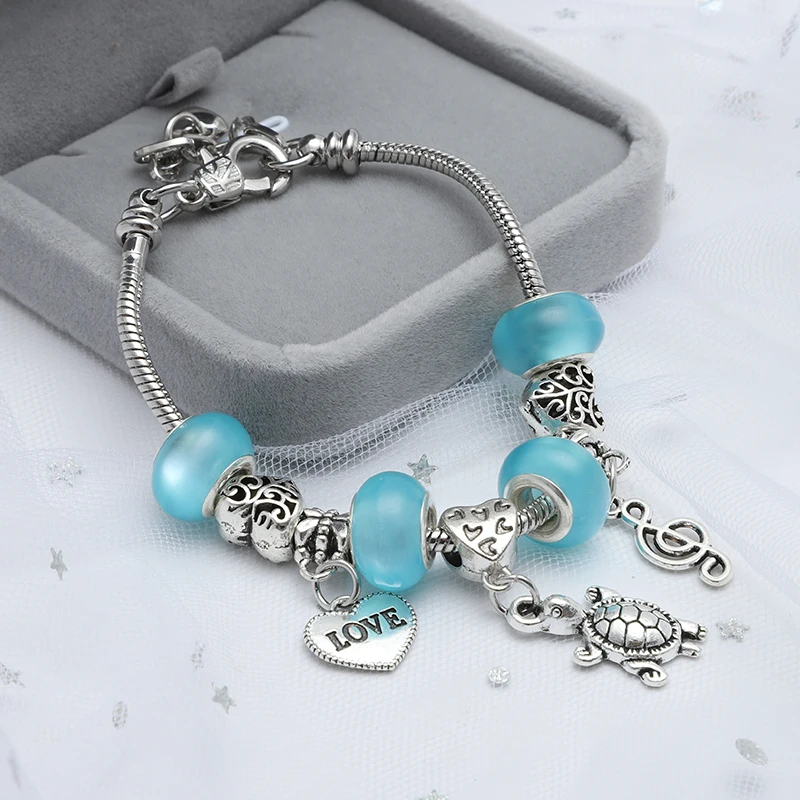Посеребренная DIY Кнопка браслет Подвеска черепаха любовь Кристалл цепь с 18 мм Кнопка для женщин аксессуары оптом