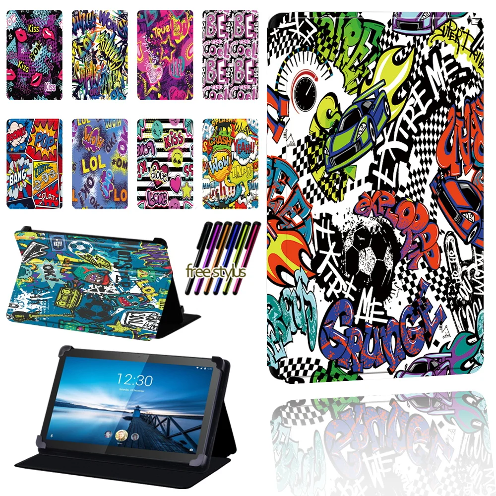 

For Lenovo Smart Tab M8 8" / Tab M10 10.1" Tablet Leather Pu Foldable Stand Scratch Resistant Protective Case + Pen