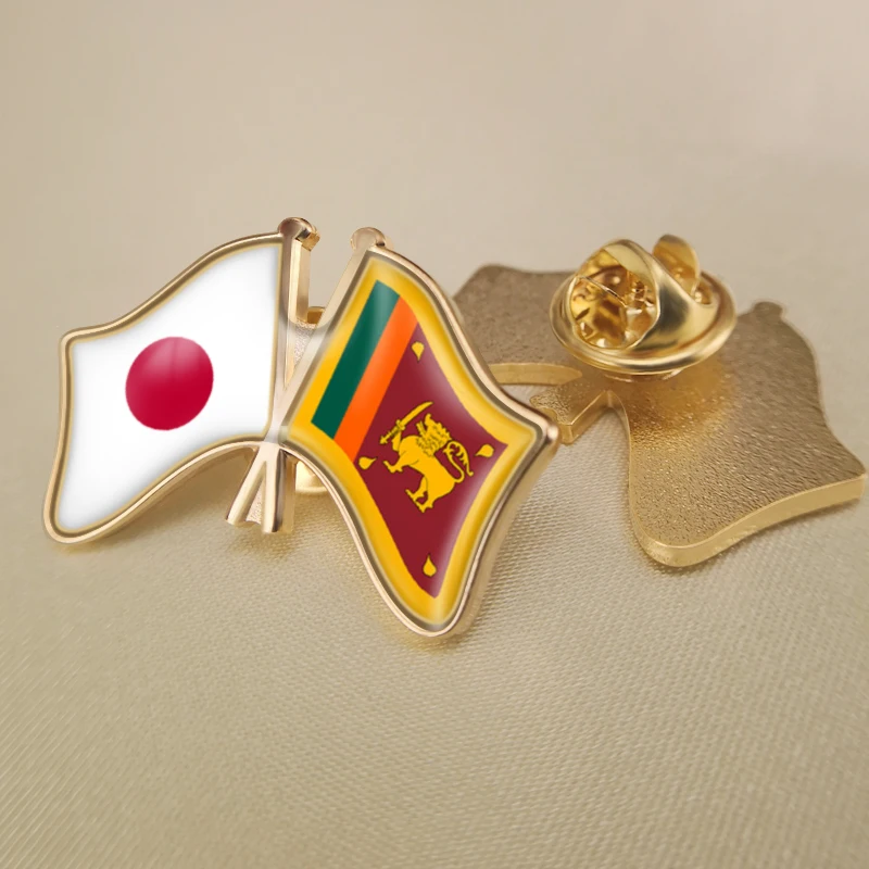 

Japan and Sri Lanka Crossed Double Friendship Flags Lapel Pins Brooch Badges