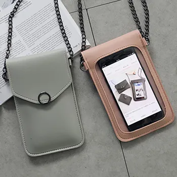 

Womens Transparent Phone Bag Touchable Leather Change Bag Outdoor Mini Crossbody Shoulder Bags Chain Summer Small Wallet