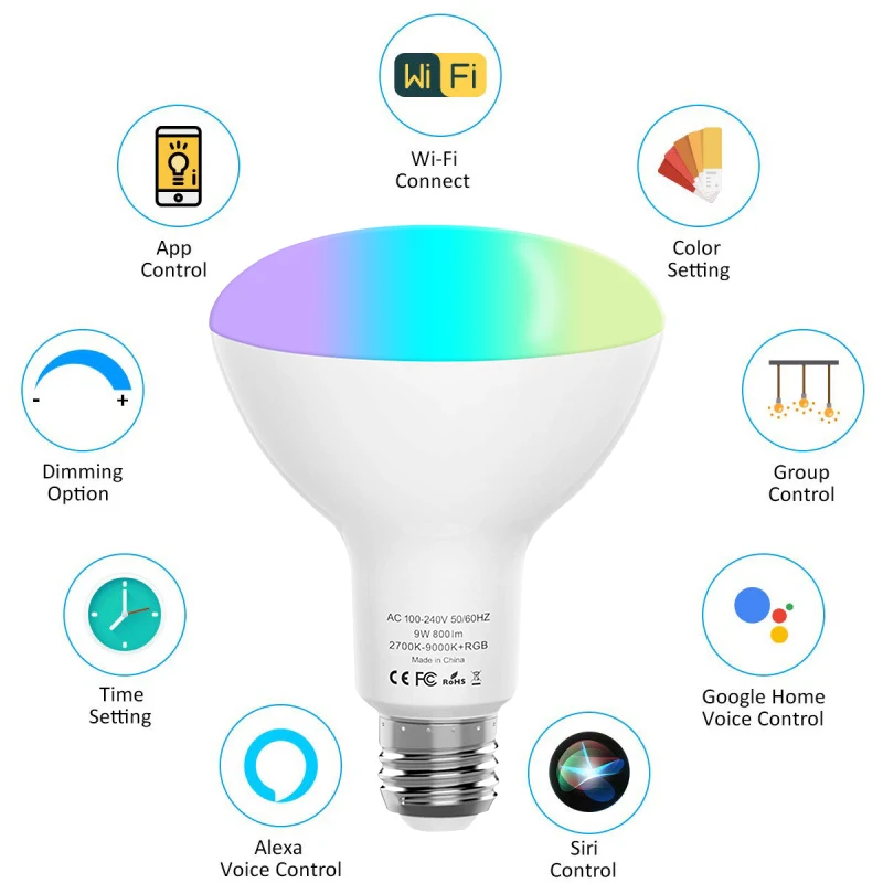 E27/E26/B22 умная лампа для дома RGB Энергосберегающая Затемняющая многоцветная Лампа работает с Google home Alexa управление умной жизнью