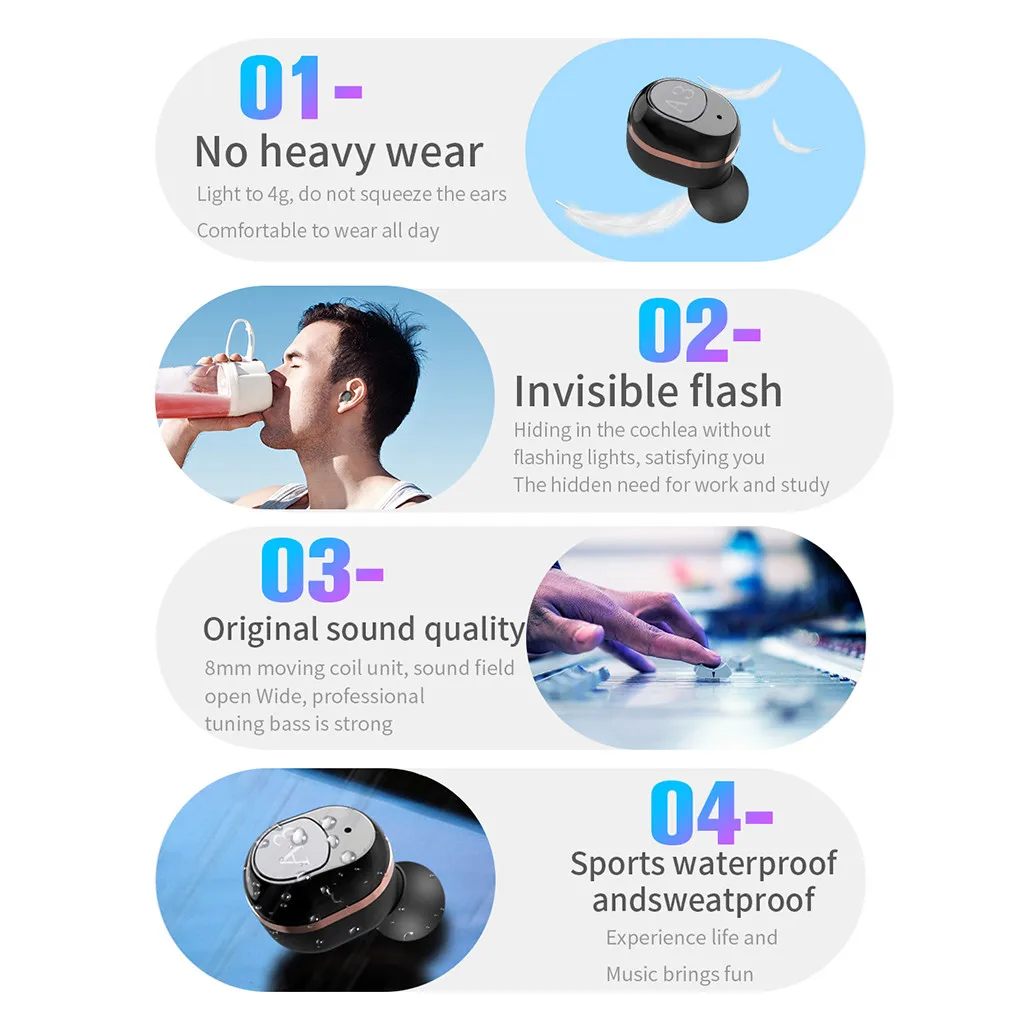 Беспроводные наушники mosunx, Bluetooth 5,0, гарнитура с шумоподавлением, 3D стерео наушники с защитой от пота, Спортивные Беспроводные гарнитуры