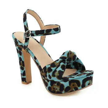 

2020 Women Summer Sandals Fashion Square High Heel Open Toe Shoes Ladies Bow Knot Leopard print Shoes White Brown