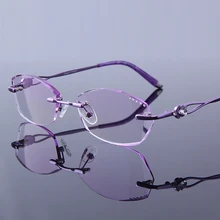 Стразы, очки для чтения, женские прозрачные линзы, фиолетовая оправа, без оправы, женские очки для дальнозоркости