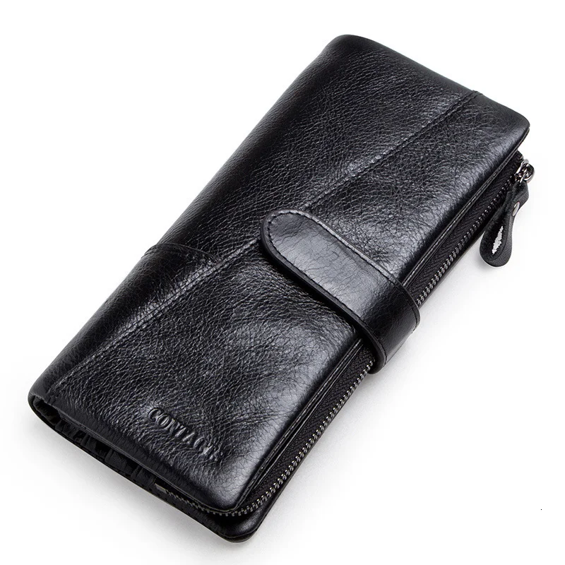 Contact's Genuine Leather Men's Long Wallet With Phone Bags Zipper Coin Pocket Purse Male Clutch Wallets For Men Portfel Small