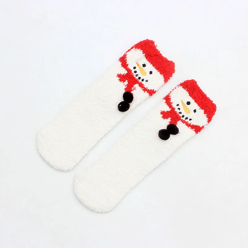 Модные осенние и зимние новые красные рождественские утолщенные бархатные носки-тапочки кораллового цвета для взрослых, женские носки, подарок - Цвет: Snowman red scarf