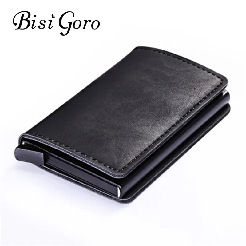 

BISI GORO 2019 Metal Card Wallet Vintage Card Case ID Credit Card Holder With RFID Automatic Money Cash Clip Business Card Case
