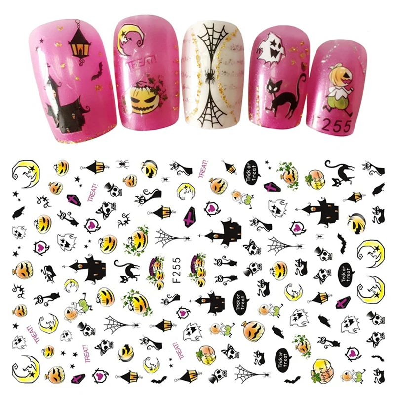 1 лист наклейки для ногтей в виде тыквы черепа черной кошки | Красота и здоровье