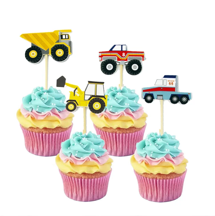 24pcs cartoon car truck cupcake toppers picks birthday party baby shower deco BB 