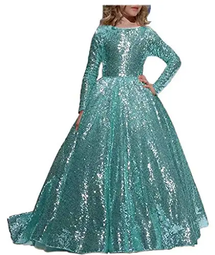 Abaowedding/платье с цветочным узором для девочек; Пышное Бальное платье с блестками; Детские платья с длинными рукавами на Рождество и день рождения - Цвет: as picture G